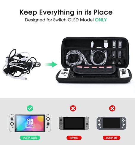 Switch OLED Accessories Bundle - amFilm TechMatte 3-in-1 Essential Kit with Carrying Case, 2 Glass Screen Protectors, Designed for Nintendo Switch OLED Model 2021, Classic Black in Saudi Arabia