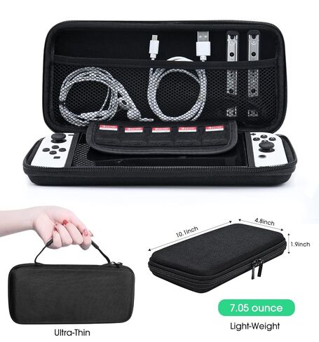 Switch OLED Accessories Bundle - amFilm TechMatte 3-in-1 Essential Kit with Carrying Case, 2 Glass Screen Protectors, Designed for Nintendo Switch OLED Model 2021, Classic Black in Saudi Arabia
