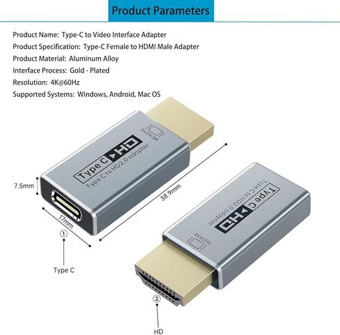 USB Tyep C to HDMI Adapter 4K 60Hz (Uni-Directional Female to Male),Thunderbolt 3/4/5 to HDMI2.0 Compatible with MacBook Pro/Air, iPhone 17, iPad Pro, Dell XPS, Galaxy S23-28 in Saudi Arabia