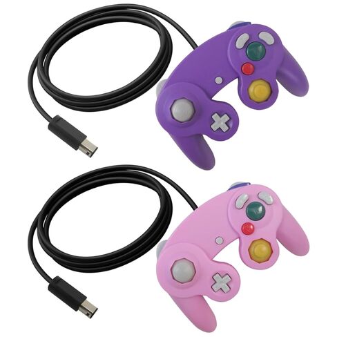 وحدات تحكم سلكية من Icelily مكونة من قطعتين لجهاز GameCube/Wii - تمتد إلى Switch/PC/Wii U عبر المحول*، ترقية Rumble، التوصيل والتشغيل، مثالية لـ Super Smash Bros & Family Game Nights (أسود وأزرق) in Kuwait