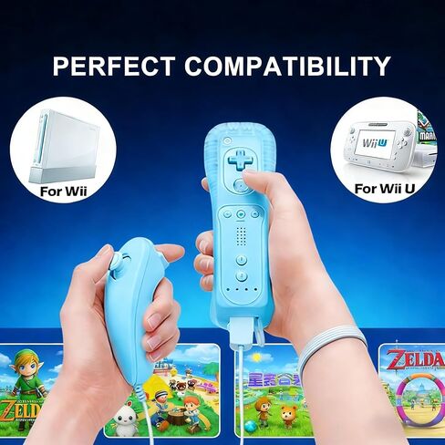وحدة تحكم عن بعد بديلة من ZWP لجهاز Wii & Wii U، مدمجة 2 في 1 موشن بلس مع حافظة من السيليكون ونونشوك (أزرق) in Kuwait