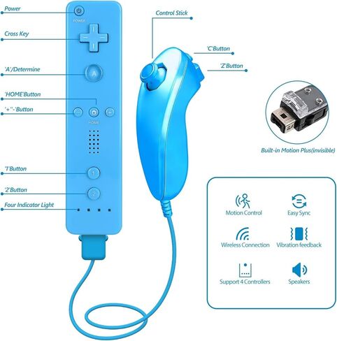 وحدة تحكم عن بعد بديلة من ZWP لجهاز Wii & Wii U، مدمجة 2 في 1 موشن بلس مع حافظة من السيليكون ونونشوك (أزرق) in Kuwait
