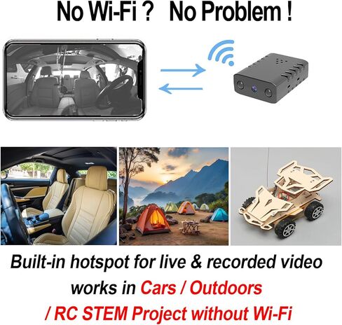 كاميرا مراقبة W-Mini مع بطاقة SD سعة 64 جيجابايت، بطارية مدمجة، فيديو عالي الدقة، رؤية ليلية، كشف الحركة، تخزين سحابي، واي فاي وكاميرا داخلية غير متصلة بالإنترنت للمنزل والمكتب ومراقبة السيارة والمزيد in Kuwait