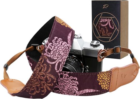 Padwa Lifestyle Blue Wave Camera Strap - 2" Cowhide Leather Head Cotton Camera Straps for Photographers,Vintage Japanese Art Print Adjustable Neck & Shoulder Strap for ALL DSLR/SLR Cameras in Saudi Arabia