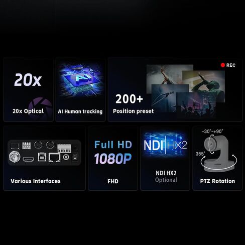 كاميرا CTPT12 12x PTZ 1080p HD مع تكبير بصري 12X، كاميرا مؤتمرات الفيديو، بث مباشر لعبادة الكنيسة، طاقة USB HDMI IP POE، محول فيديو متوافق in Kuwait