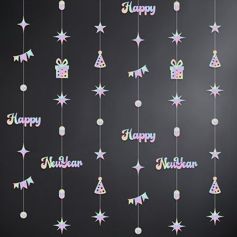 KatchOn، إكليل جليتر Happy New Years - 6 أقدام، عبوة من 9 قطع، بدون DIY | لافتة سنة جديدة سعيدة، زينة سنة جديدة سعيدة 2026 باللونين الأسود والذهبي | خلفية العام الجديد، لوازم حفلات رأس السنة الجديدة 2026 in Kuwait