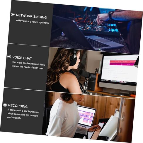 Alipis Desktop Microphone 3.5mm Chat Mic with Base for PC Laptop, Portable Plastic Microphone for Voice Recording and Game Streaming, Black Tabletop Mic for Online Meeting and Real- in Kuwait
