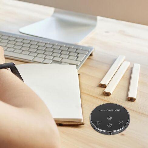 ميكروفون Vaguelly USB متعدد الاتجاهات للكمبيوتر والكمبيوتر المحمول، ميكروفون للمكالمات الجماعية بزاوية 360 درجة مع تصميم سطح المكتب، بث مباشر وملحقات الاجتماعات عبر الإنترنت، أسود in Kuwait