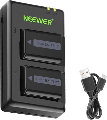 NEEWER NP-FW50 Camera Battery Charger Set Compatible with Sony ZV-E10 A7 A7R A7RII A7II A7SII A7S a6300 a6400 a6500 RX10 Series, 2 Pack 1100mAh Replacement Batteries, Micro USB&Type C Dual Charger in Saudi Arabia