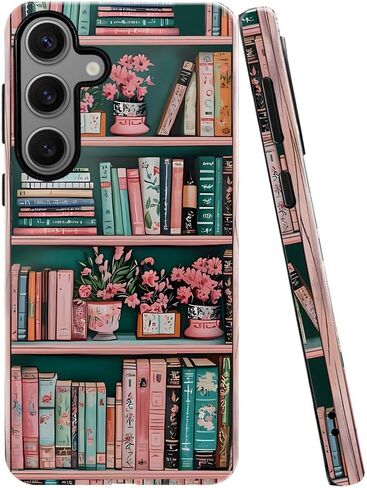Case for Samsung Galaxy S25 Ultra,Purple Floral Crow Bookshelf Phone Case Drop Resistant Glossy 2 in 1 Solid Dual-Layer Cover for Girl Women in Kuwait