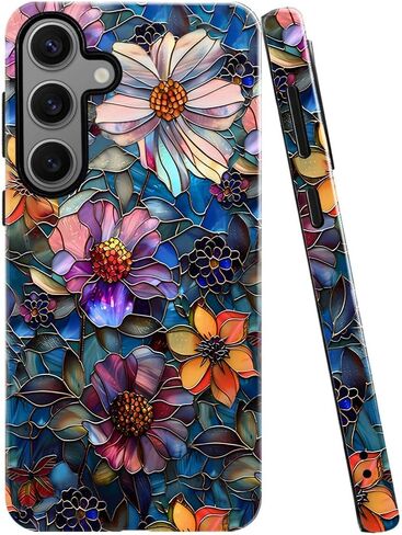 Case for Samsung Galaxy S25 Ultra,Purple Floral Crow Bookshelf Phone Case Drop Resistant Glossy 2 in 1 Solid Dual-Layer Cover for Girl Women in Kuwait