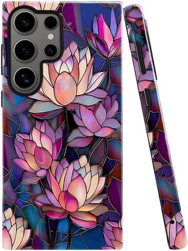 Case for Samsung Galaxy S25 Ultra,Purple Floral Crow Bookshelf Phone Case Drop Resistant Glossy 2 in 1 Solid Dual-Layer Cover for Girl Women in Kuwait