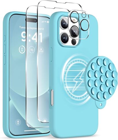حافظة مغناطيسية لهاتف iPhone 16 Pro Max، متوافقة مع Magsafe، حامل الهاتف بكأس الشفط، [حامي شاشة] [واقي الكاميرا] غطاء هاتف واقٍ من السيليكون مقاوم للصدمات مقاس 6.9 بوصة، حجري in Saudi Arabia