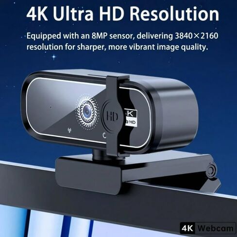 كاميرا ويب FHD 4K مع تركيز تلقائي، وكاميرا سطح مكتب USB، وكاميرا ويب سوداء، وميكروفون مدمج لعقد مؤتمرات الفيديو، والاجتماعات عبر الإنترنت، ومشبك عالمي جاهز للحامل ثلاثي القوائم يناسب أجهزة الكمبيوتر المحمولة وشاشات LCD. in Kuwait