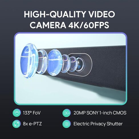كاميرا مؤتمرات الفيديو Yealink UVC40-BYOD 4K 60FPS USB، معتمدة من Teams Zoom، كاميرا ويب بزاوية واسعة 133 درجة مع 8 ميكروفونات ومكبرات صوت، نظام مؤتمرات الصوت والفيديو لغرف التجمع الصغيرة USB-C in Kuwait