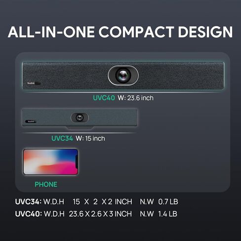 كاميرا مؤتمرات الفيديو Yealink UVC40-BYOD 4K 60FPS USB، معتمدة من Teams Zoom، كاميرا ويب بزاوية واسعة 133 درجة مع 8 ميكروفونات ومكبرات صوت، نظام مؤتمرات الصوت والفيديو لغرف التجمع الصغيرة USB-C in Kuwait