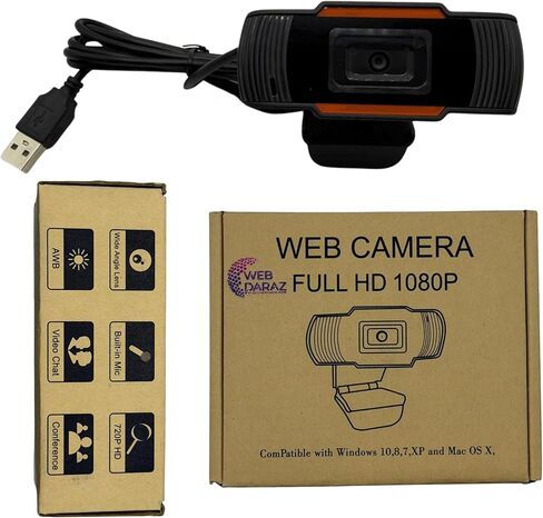 Webcam Webdaraz 1080P HD Autofocus with Stereo Microphone, USB Plug & Play Web Camera for PC/Laptop, Online Classes, Video Calls, Skype, Zoom – W01 in Saudi Arabia
