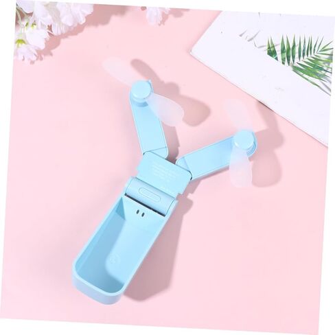 مروحة تبريد صغيرة قابلة لإعادة الشحن USB برأسين، مروحة صغيرة محمولة باليد للاستخدام في مكتب السفر في الهواء الطلق باللون الأزرق السماوي in Saudi Arabia
