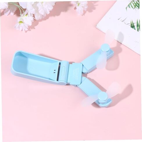 مروحة USB صغيرة قابلة للطي برأسين من Kisangel، مبرد محمول قابل لإعادة الشحن للسفر للاستخدام في الهواء الطلق، جهاز تبريد هواء خفيف الوزن قابل للطي باللون الأزرق in Saudi Arabia