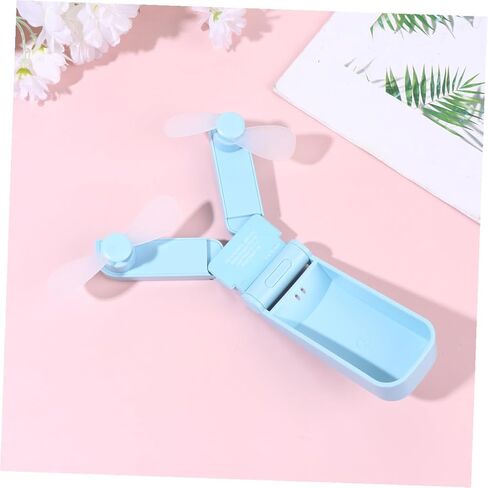 مروحة USB صغيرة قابلة للطي برأسين من Kisangel، مبرد محمول قابل لإعادة الشحن للسفر للاستخدام في الهواء الطلق، جهاز تبريد هواء خفيف الوزن قابل للطي باللون الأزرق in Saudi Arabia