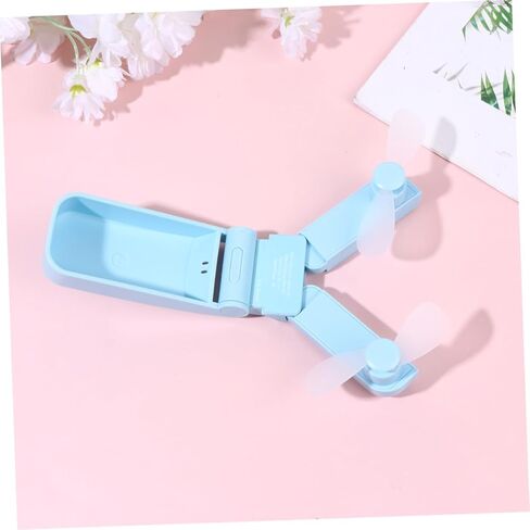مروحة صغيرة محمولة USB برأسين من Lurrose، مروحة تبريد محمولة قابلة لإعادة الشحن مع تصميم قابل للطي للسفر والاستخدام المكتبي، أزرق سماوي in Kuwait
