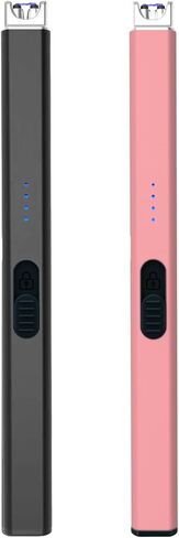ولاعة شموع قابلة لإعادة الشحن عبر USB من FIGHTSENSE، ولاعة كهربائية طويلة عديمة اللهب مقاومة للرياح مع مفتاح أمان، شاشة عرض بطارية LED، تستخدم لمدفأة الشواء والتخييم وموقد المطبخ (أسود ووردي) in Kuwait