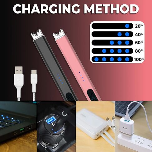 ولاعة شموع قابلة لإعادة الشحن عبر USB من FIGHTSENSE، ولاعة كهربائية طويلة عديمة اللهب مقاومة للرياح مع مفتاح أمان، شاشة عرض بطارية LED، تستخدم لمدفأة الشواء والتخييم وموقد المطبخ (أسود ووردي) in Kuwait