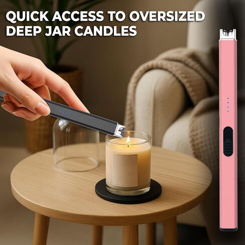 ولاعة شموع قابلة لإعادة الشحن عبر USB من FIGHTSENSE، ولاعة كهربائية طويلة عديمة اللهب مقاومة للرياح مع مفتاح أمان، شاشة عرض بطارية LED، تستخدم لمدفأة الشواء والتخييم وموقد المطبخ (أسود ووردي) in Kuwait