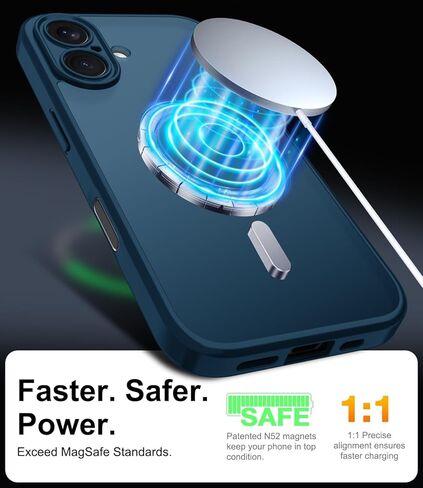 Janmitta Magnetic for iPhone 16 Case,with Screen Protector+Wrist Strap,Compatible with MagSafe,Camera Protection,Military Grade Drop Protection,Slim Translucent Matte Phone Cover,Deep Blue in Kuwait