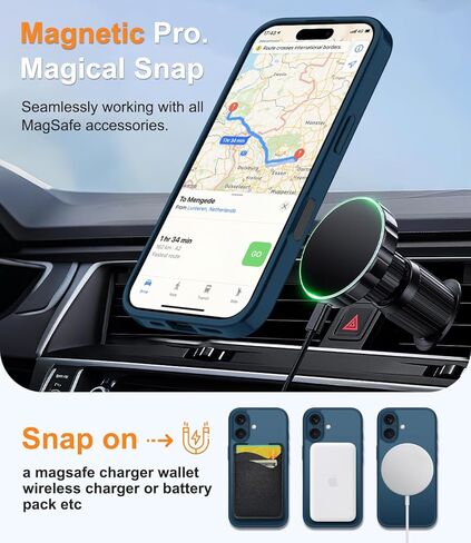 Janmitta Magnetic for iPhone 16 Case,with Screen Protector+Wrist Strap,Compatible with MagSafe,Camera Protection,Military Grade Drop Protection,Slim Translucent Matte Phone Cover,Deep Blue in Kuwait