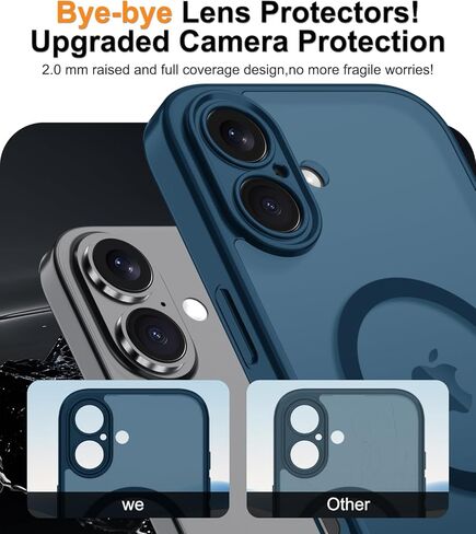 Janmitta Magnetic for iPhone 16 Case,with Screen Protector+Wrist Strap,Compatible with MagSafe,Camera Protection,Military Grade Drop Protection,Slim Translucent Matte Phone Cover,Deep Blue in Kuwait