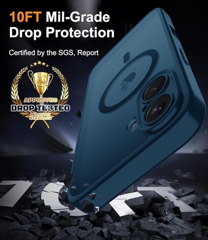 Janmitta Magnetic for iPhone 16 Case,with Screen Protector+Wrist Strap,Compatible with MagSafe,Camera Protection,Military Grade Drop Protection,Slim Translucent Matte Phone Cover,Deep Blue in Kuwait
