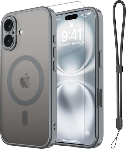 Janmitta Magnetic for iPhone 16 Case,with Screen Protector+Wrist Strap,Compatible with MagSafe,Camera Protection,Military Grade Drop Protection,Slim Translucent Matte Phone Cover,Deep Blue in Kuwait