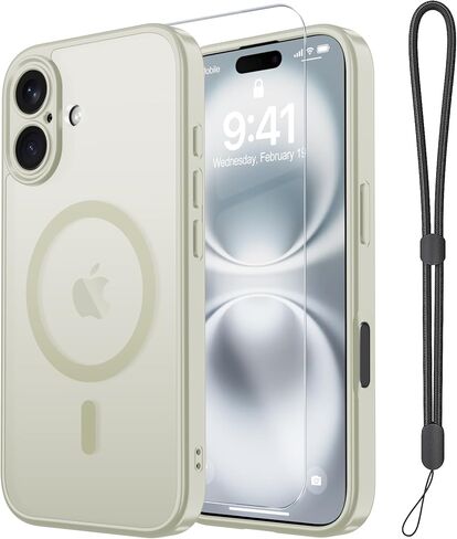 Janmitta Magnetic for iPhone 16 Case,with Screen Protector+Wrist Strap,Compatible with MagSafe,Camera Protection,Military Grade Drop Protection,Slim Translucent Matte Phone Cover,Deep Blue in Kuwait