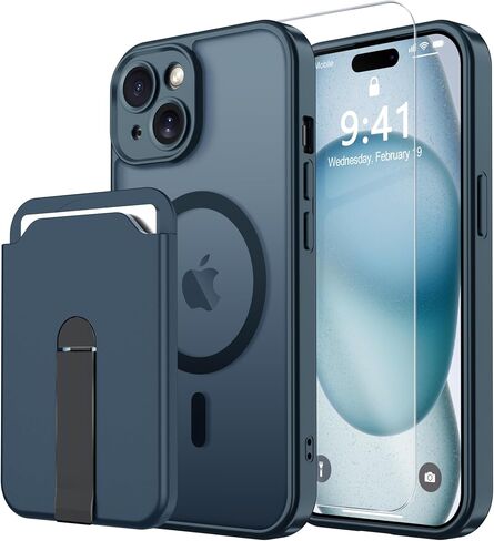 Janmitta Magnetic for iPhone 16 Case,with Screen Protector+Wrist Strap,Compatible with MagSafe,Camera Protection,Military Grade Drop Protection,Slim Translucent Matte Phone Cover,Deep Blue in Kuwait