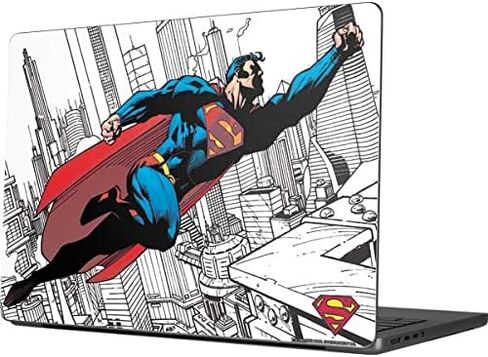 ملصق Skinit للكمبيوتر المحمول متوافق مع MacBook Pro 14in (2021-24) - تصميم نمط خلفية بشعار DC Comics Superman مرخص رسميًا in Kuwait