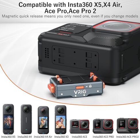 حامل محول مغناطيسي سريع الإصدار من VRIG متوافق مع Insta360 X5/X4 Air، مع فتحة لولبية 1/4/وصلة محول/قفل أمان، حامل قفل أمان من سبائك الألومنيوم لجهاز Insta 360 Ace Pro 2/Ace Pro/Ace in Kuwait