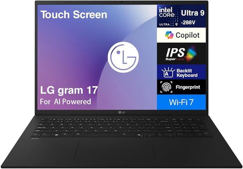 كمبيوتر محمول LG gram 17 للأعمال، شاشة لمس IPS WQXGA مقاس 17.0 بوصة (Intel Ultra 9-288V، 32 جيجابايت LPDDR5X، 2 تيرابايت PCIe SSD، Intel Arc 140V، AI Copilot، Backlit KB، Windows 11 Home) مع MS 365 & DKZ USB Hub in Kuwait