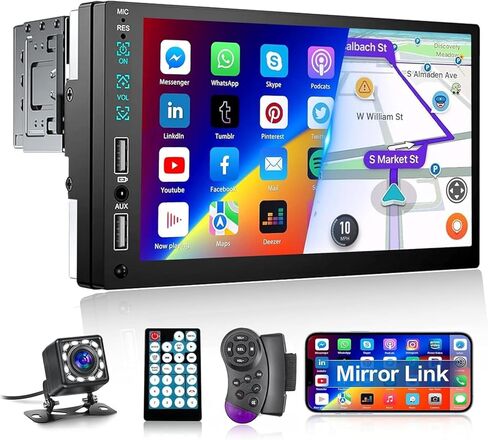 Single Din Touchscreen Radio,Single Din Car Stereo with 7'' Touchscreen,Car Radio with Mirror Link/Bluetooth Hands-Free Calling/AUX/USB/SWC in Saudi Arabia