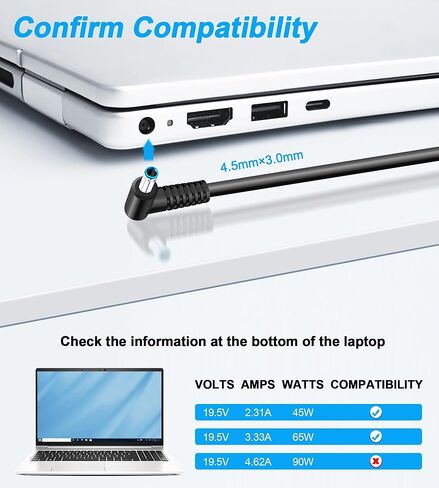 65W 45W Blue Tip Laptop Charger Compatible with HP Pavilion x360 11 14 15 17, Envy X360 13 15, ProBook 640 650 450 G2 G3 G4, Elitebook 840 845 850 G5 G7 G8 G9, Chromebook Stream Computer Power Adapter in Saudi Arabia