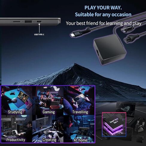 شاحن USB من النوع C بقدرة 100 واط Rog Ally متوافق مع محول الكمبيوتر المحمول Asus Zenbook Chromebook Z13 X13 Gv301 Gz301 14 14X Um425Qa Gz301Ze in Kuwait