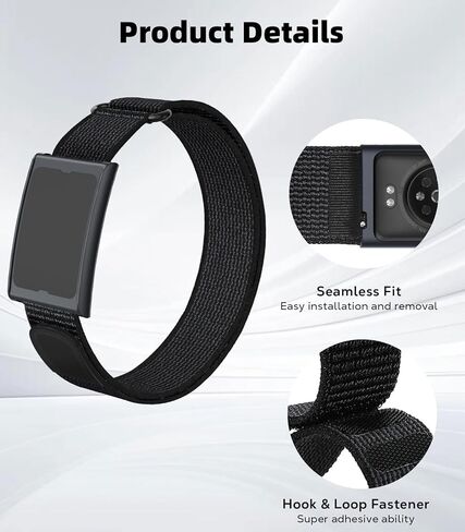 حزام MoKo Bicep لحزام Amazfit Helio، سوار معصم بديل لذراع الكاحل من النايلون 22 مم، حزام ذراع رياضي قابل للتعديل، أسود فانتوم in Kuwait