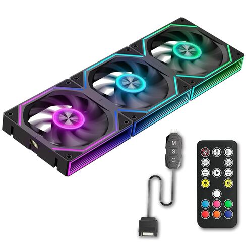 FB120 3 Pack 120mm ARGB PC Case Fans - توصيل لاسلكي / تصميم سلسلة ديزي، 16.8 مليون لون تصميم مرآة لا نهائي مع جهاز تحكم عن بعد، تحكم في سرعة PWM، تدفق هواء عالي، تبريد هادئ لبناء أجهزة الكمبيوتر الشخصية للألعاب in Kuwait