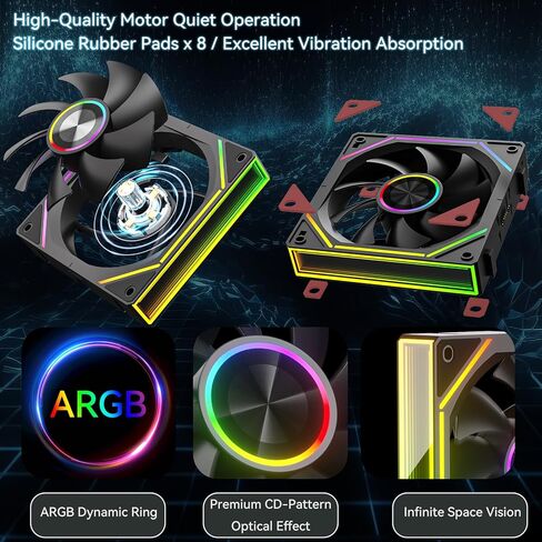 FB120 3 Pack 120mm ARGB PC Case Fans - توصيل لاسلكي / تصميم سلسلة ديزي، 16.8 مليون لون تصميم مرآة لا نهائي مع جهاز تحكم عن بعد، تحكم في سرعة PWM، تدفق هواء عالي، تبريد هادئ لبناء أجهزة الكمبيوتر الشخصية للألعاب in Kuwait