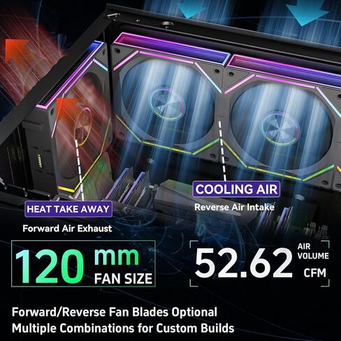 FB120 3 Pack 120mm ARGB PC Case Fans - توصيل لاسلكي / تصميم سلسلة ديزي، 16.8 مليون لون تصميم مرآة لا نهائي مع جهاز تحكم عن بعد، تحكم في سرعة PWM، تدفق هواء عالي، تبريد هادئ لبناء أجهزة الكمبيوتر الشخصية للألعاب in Kuwait