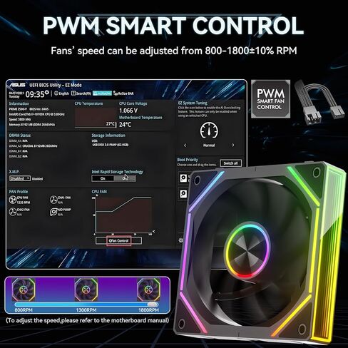FB120 3 Pack 120mm ARGB PC Case Fans - توصيل لاسلكي / تصميم سلسلة ديزي، 16.8 مليون لون تصميم مرآة لا نهائي مع جهاز تحكم عن بعد، تحكم في سرعة PWM، تدفق هواء عالي، تبريد هادئ لبناء أجهزة الكمبيوتر الشخصية للألعاب in Kuwait
