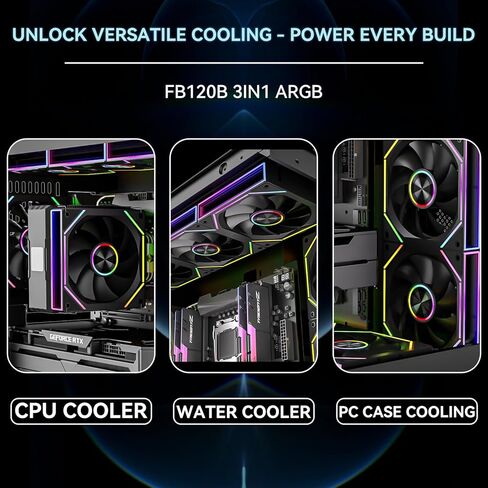 FB120 3 Pack 120mm ARGB PC Case Fans - توصيل لاسلكي / تصميم سلسلة ديزي، 16.8 مليون لون تصميم مرآة لا نهائي مع جهاز تحكم عن بعد، تحكم في سرعة PWM، تدفق هواء عالي، تبريد هادئ لبناء أجهزة الكمبيوتر الشخصية للألعاب in Kuwait