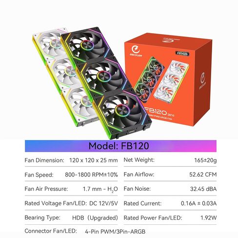 FB120 3 Pack 120mm ARGB PC Case Fans - توصيل لاسلكي / تصميم سلسلة ديزي، 16.8 مليون لون تصميم مرآة لا نهائي مع جهاز تحكم عن بعد، تحكم في سرعة PWM، تدفق هواء عالي، تبريد هادئ لبناء أجهزة الكمبيوتر الشخصية للألعاب in Kuwait