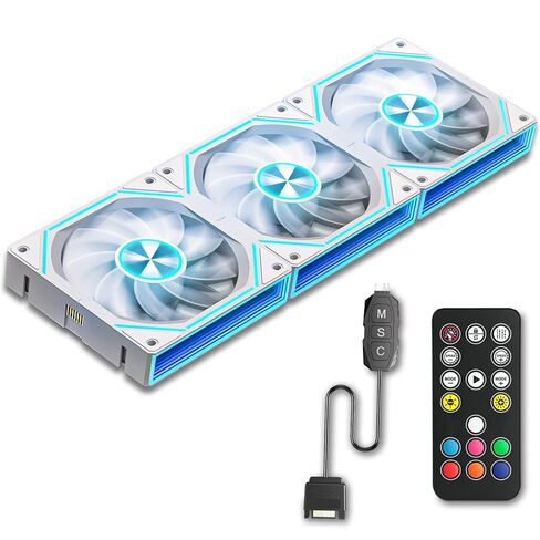 FB120 3 Pack 120mm ARGB PC Case Fans - توصيل لاسلكي / تصميم سلسلة ديزي، 16.8 مليون لون تصميم مرآة لا نهائي مع جهاز تحكم عن بعد، تحكم في سرعة PWM، تدفق هواء عالي، تبريد هادئ لبناء أجهزة الكمبيوتر الشخصية للألعاب in Kuwait