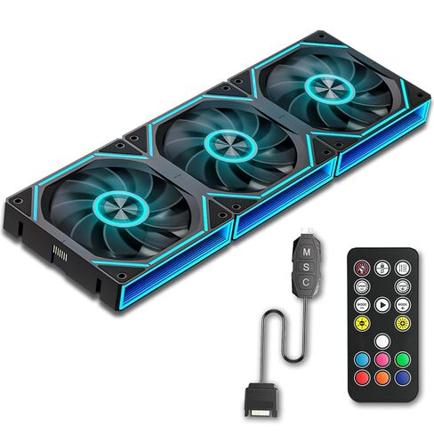 FB120 3 Pack 120mm ARGB PC Case Fans - توصيل لاسلكي / تصميم سلسلة ديزي، 16.8 مليون لون تصميم مرآة لا نهائي مع جهاز تحكم عن بعد، تحكم في سرعة PWM، تدفق هواء عالي، تبريد هادئ لبناء أجهزة الكمبيوتر الشخصية للألعاب in Kuwait
